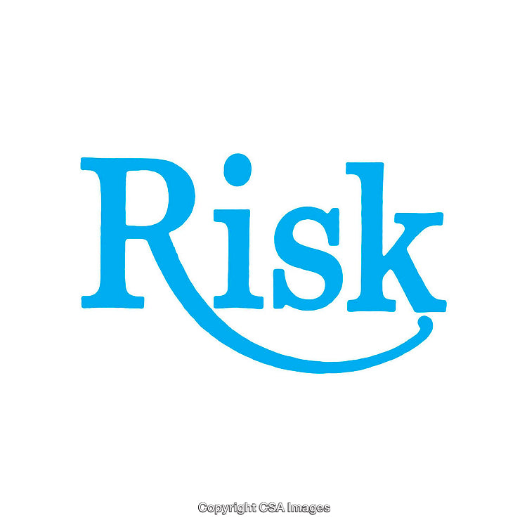 Blue Text Depicting the Word Risk With a Sloping Letter Design
