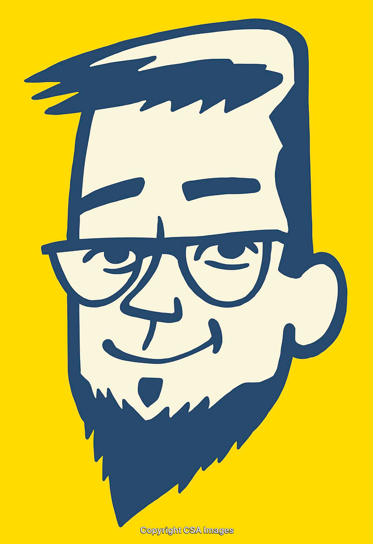 Stylized Cartoon Male Portrait on Yellow Background with Line Art Style