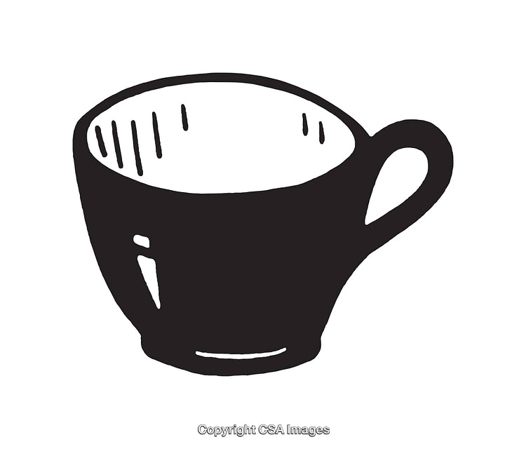 Black and White Line Art Illustration of a Coffee Cup