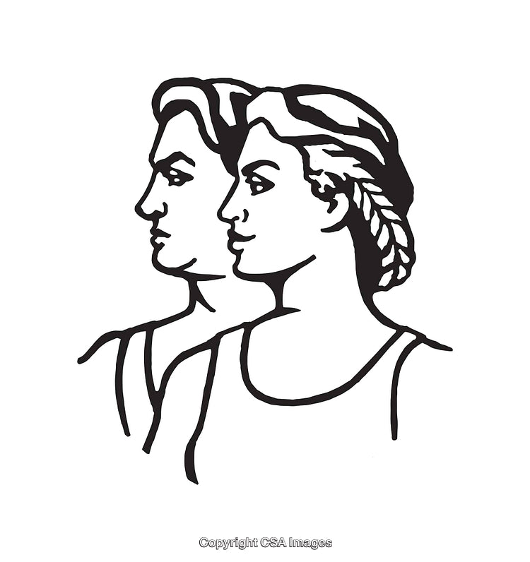 Black and White Line Art Illustration of Two Facing Figures