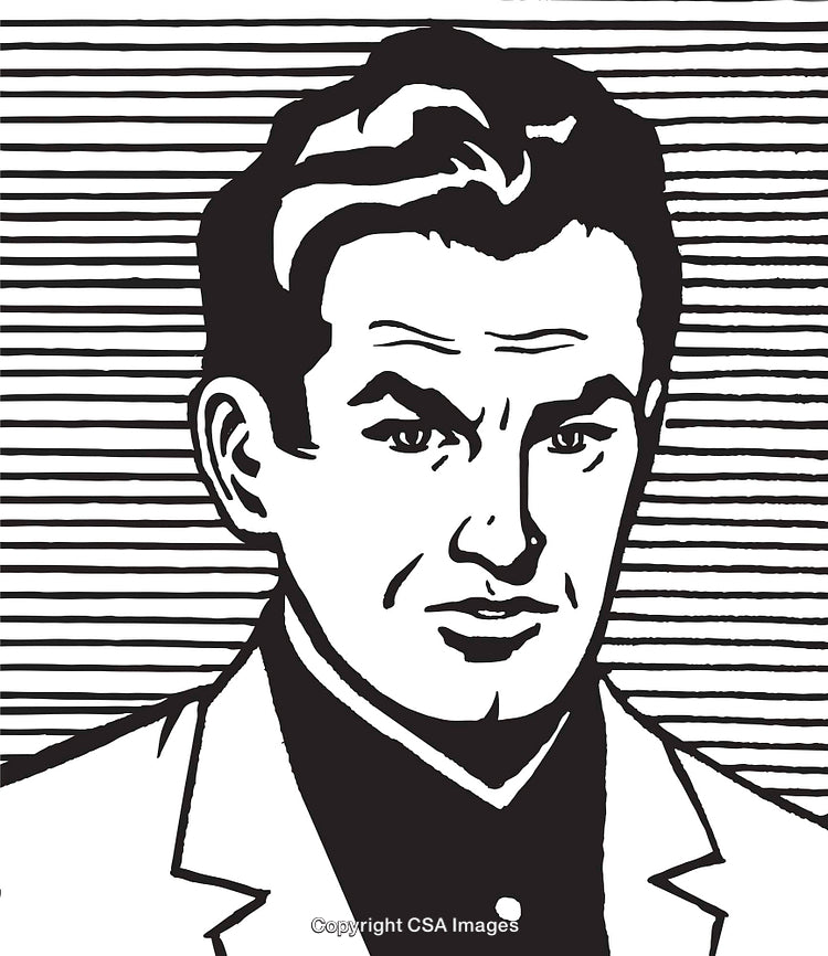Retro Style Portrait of a Confident Man in Black and White Illustration