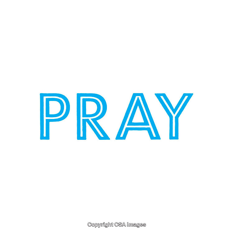 Minimalist Design Featuring the Word Pray in Blue Letters on White Background
