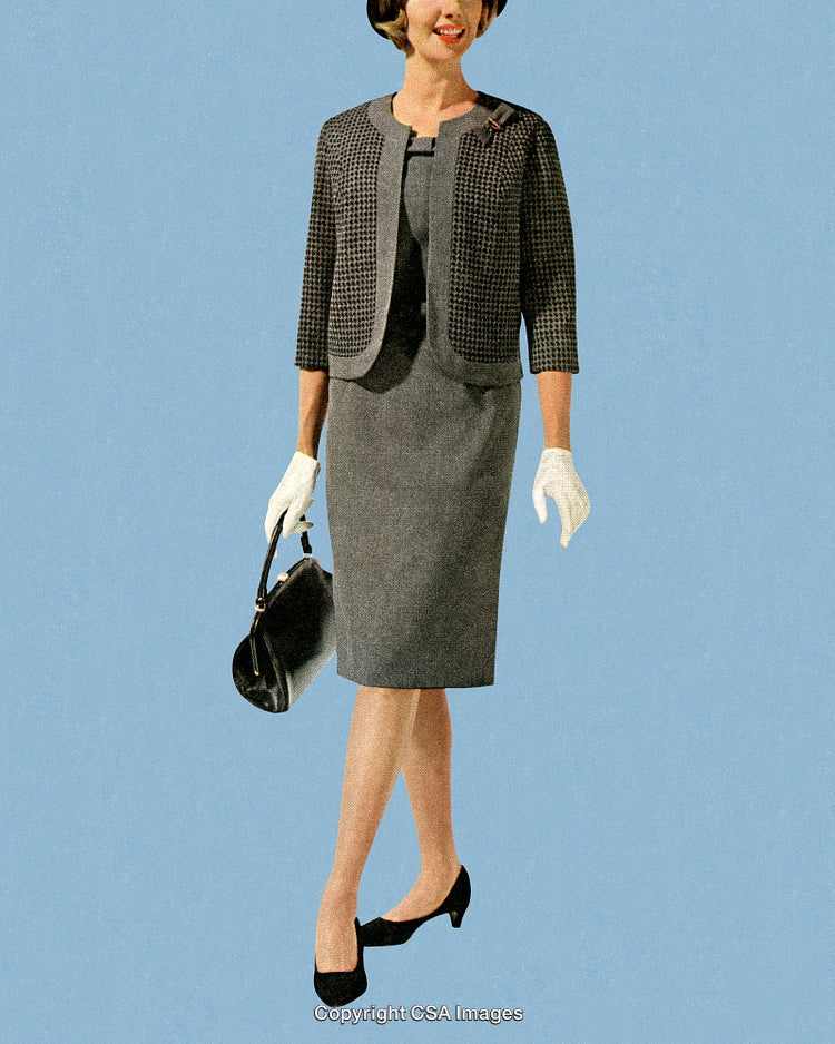 Stylized Retro Women’s Fashion in Elegant Business Outfit