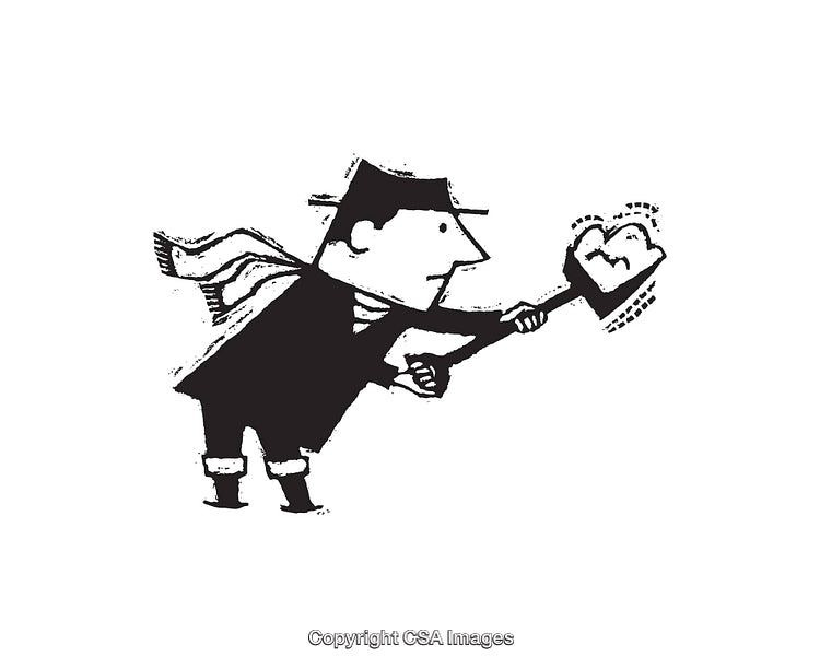 Vintage Styled Line Art Illustration Depicting a Man with a Heart Symbol