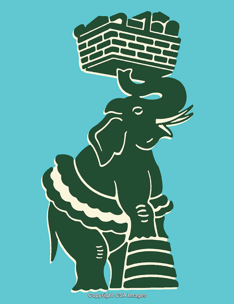 Abstract Elephant Illustration Carrying Fort Design on Vibrant Blue Background