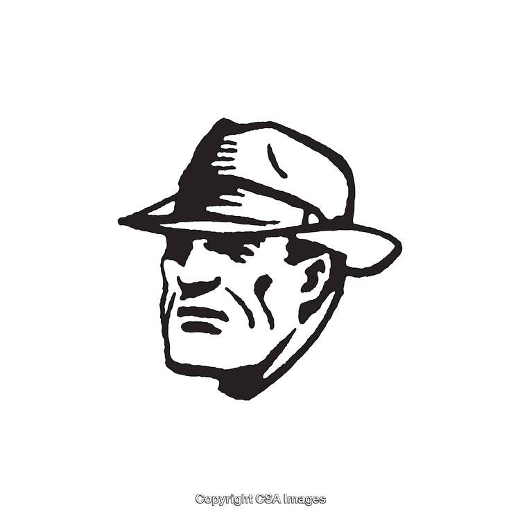 Black and White Illustration of a Man Wearing a Fedora Hat