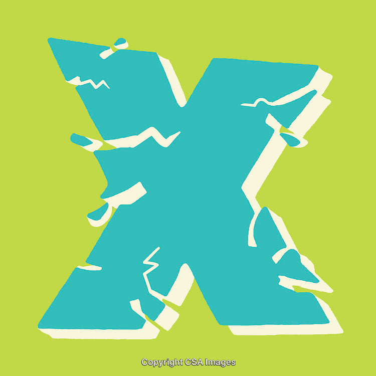 Vibrant Illustration of the Letter X with Shattered Design on Green Background