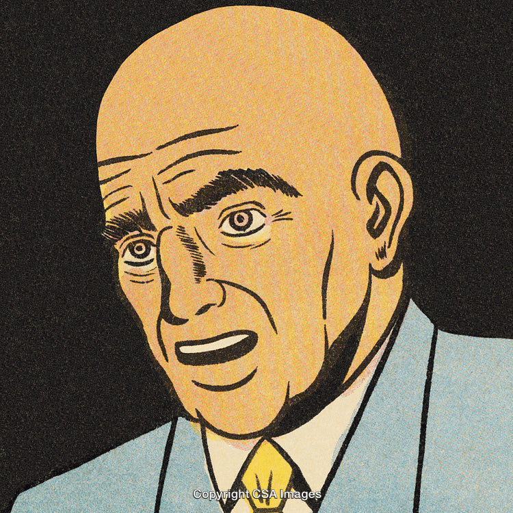 Vintage Illustrated Portrait of a Surprised Bald Man in Formal Attire