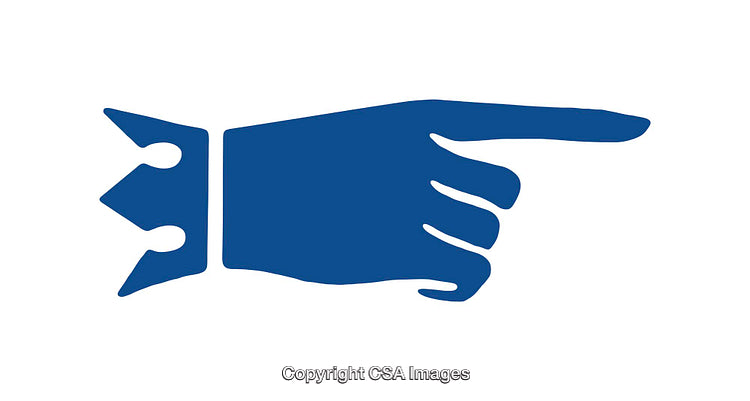 Vintage Blue Hand Pointing Right Icon with a Cuff Design