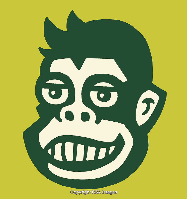 Green and White Cartoon Style Monkey Illustration on Yellow Background