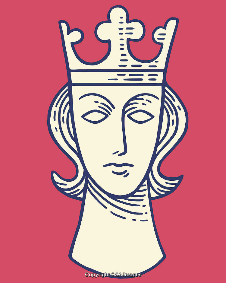 Illustrated Crowned Figure with Elegant Line Art Design on Vibrant Background