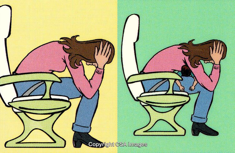 Depressed Woman Sitting With Hand on Head in Pop Art Style Illustration