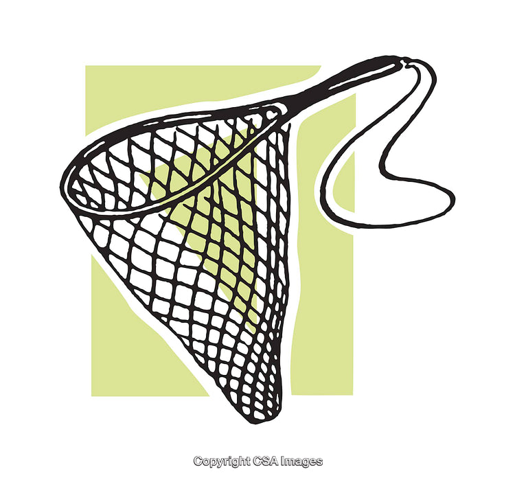 Illustrated Fishing Net with Green Background in Handmade Style