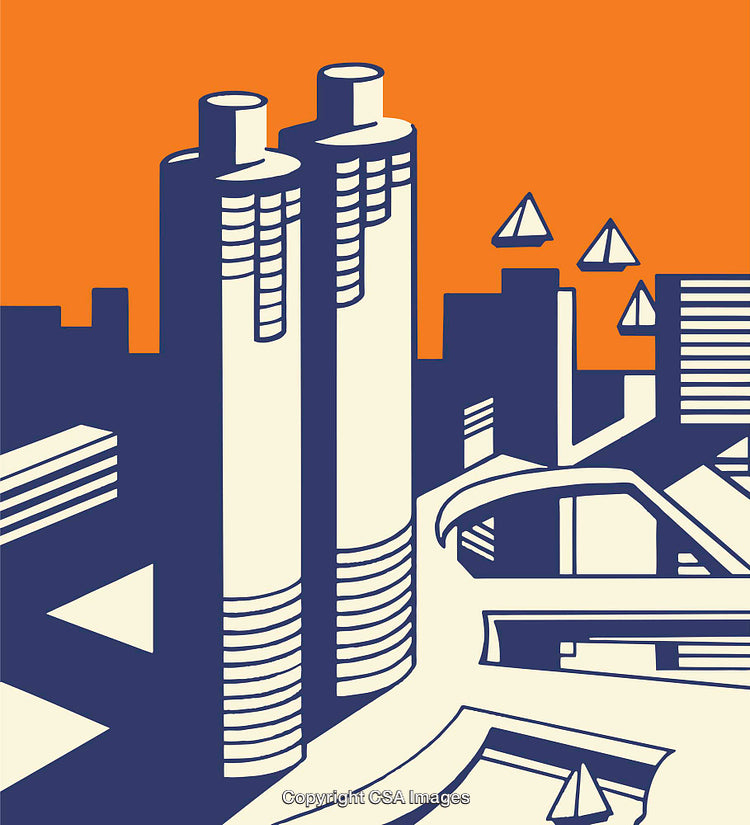 Modern Cityscape Illustration Featuring Tall Towers and A Vibrant Skyline