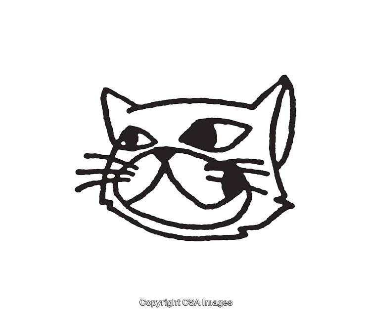 Minimalist Black and White Line Art of a Happy Cat Face