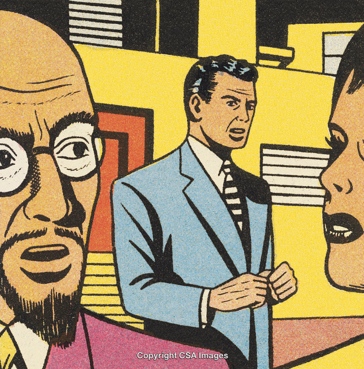 Vintage Comic Style Artwork Featuring Emotional Interaction and Conversations