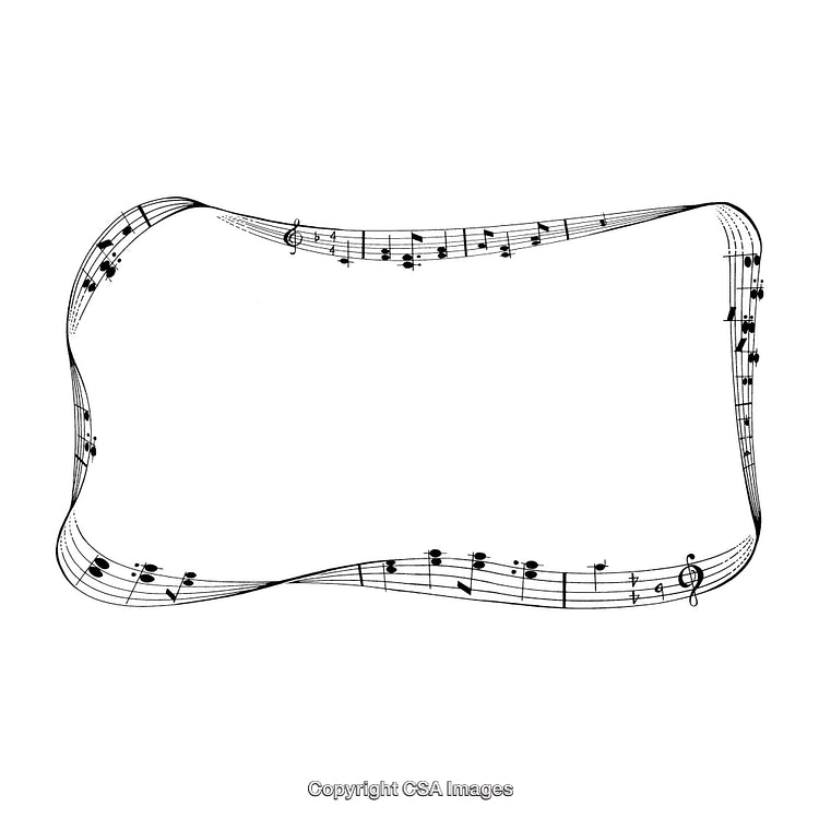 Intricate Black and White Border with Flowing Musical Notation