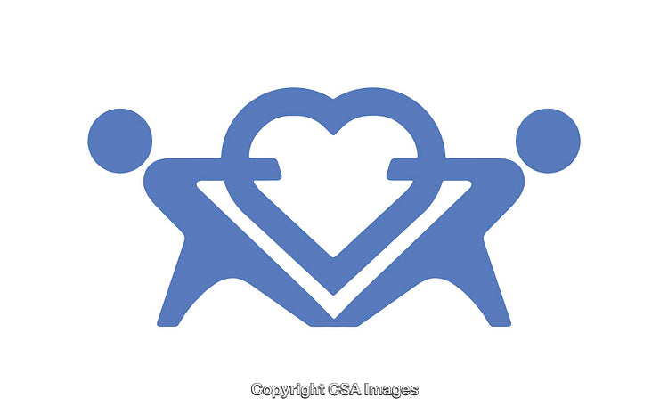 Blue Heart Symbol Surrounded by Figures in Abstract Icon Design