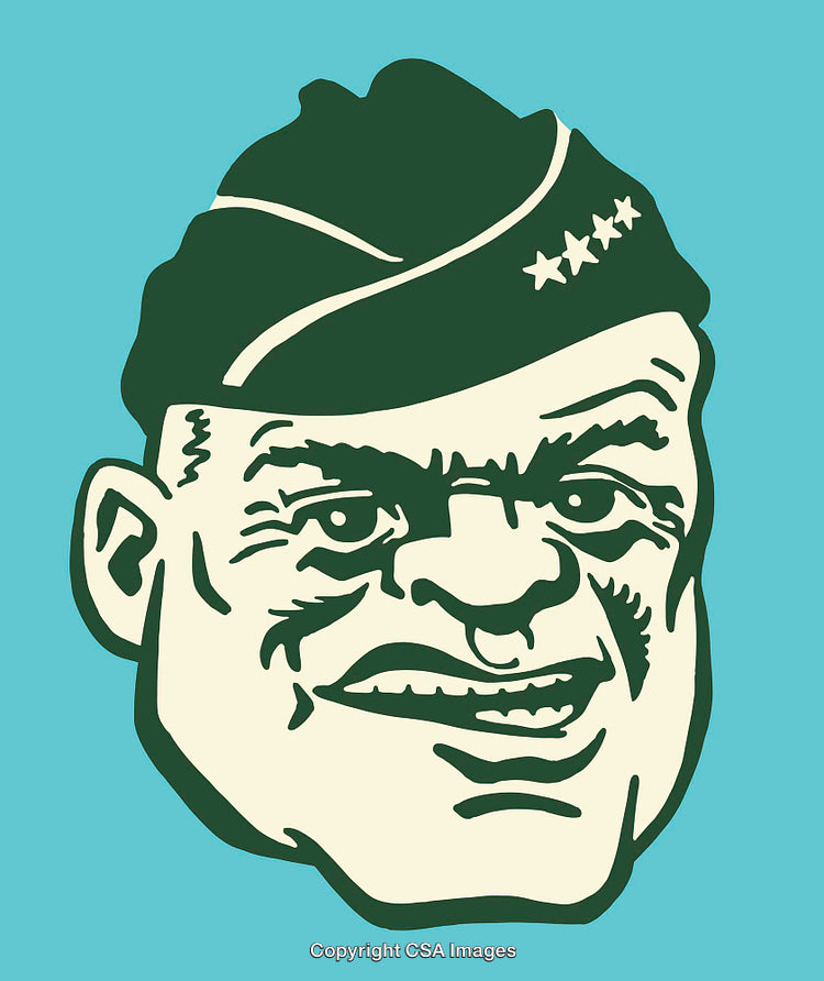 Vintage Military General Character Sketch on a Teal Background
