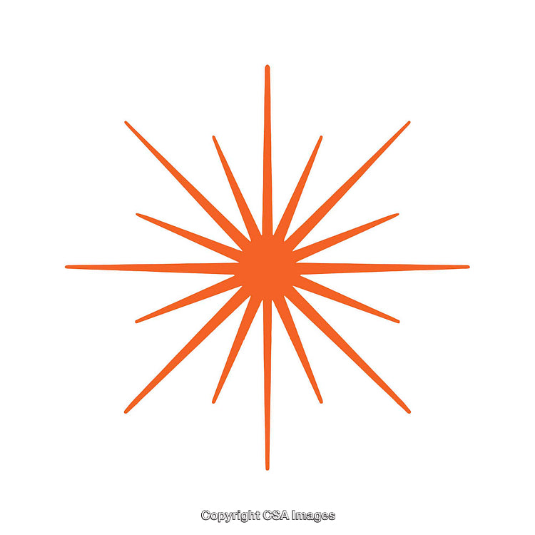 Orange Starburst Shape with Symmetrical Rays on White Background