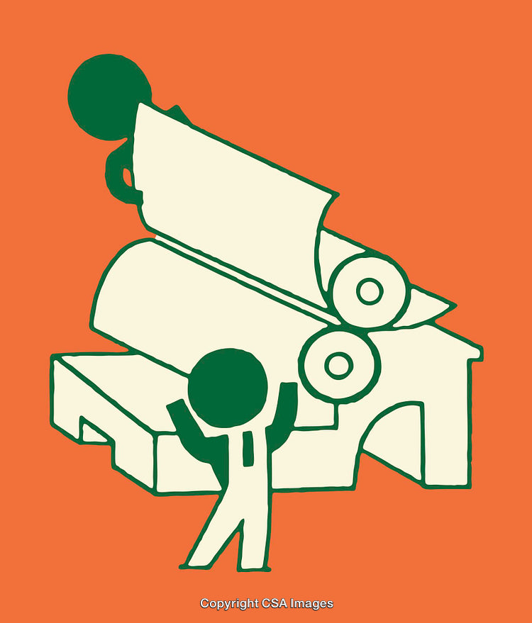 Workers Operating Machinery in a Retro Stylized Design Image