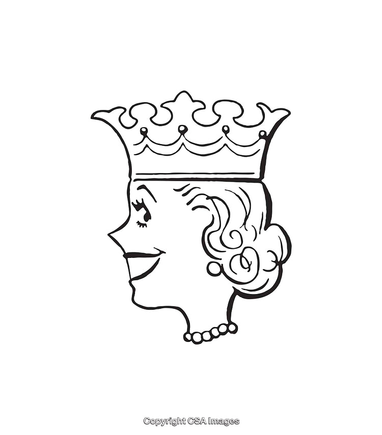 Vintage Black and White Line Art of a Queen's Portrait