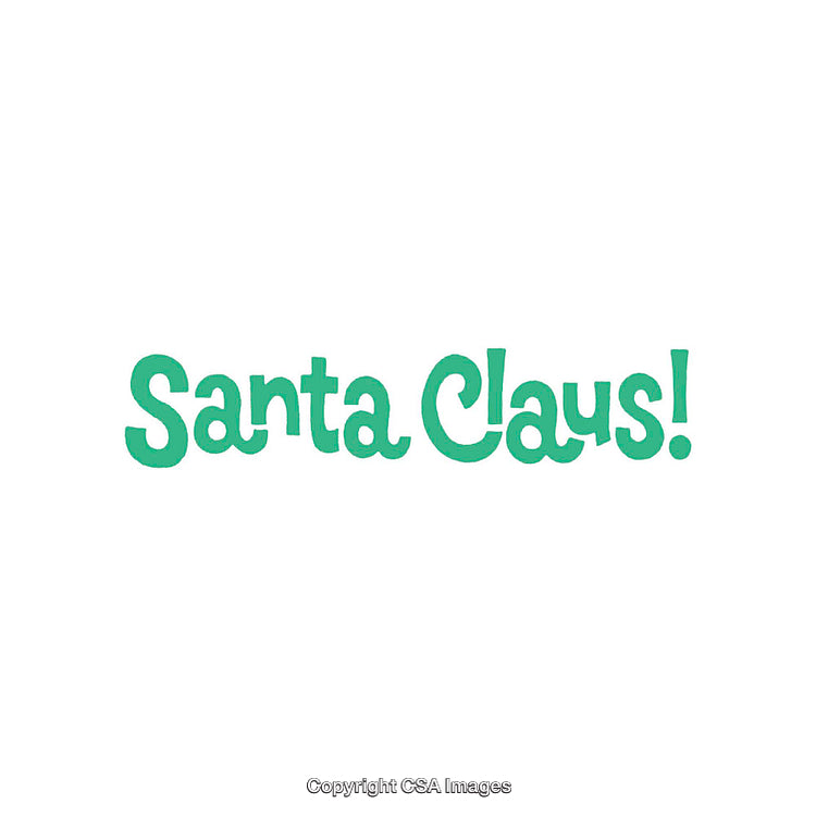 Whimsical Text Illustration of 'Santa Claus!' in Green on White Background