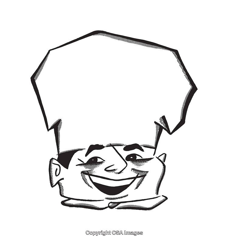 Smiling Chef Character Line Art Illustration with Large Hat