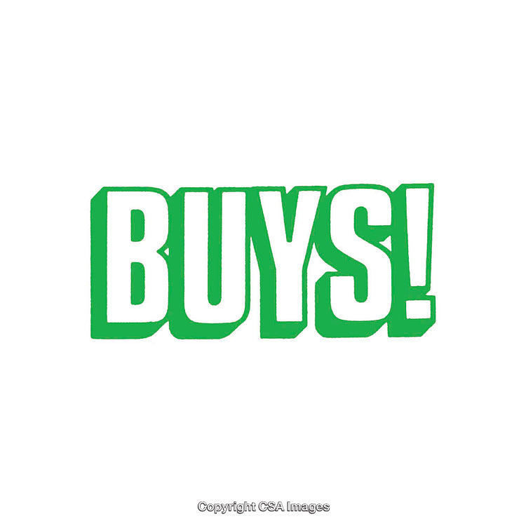 Bold Green Text Typography Featuring the Word 'Buys!' in Block Lettering
