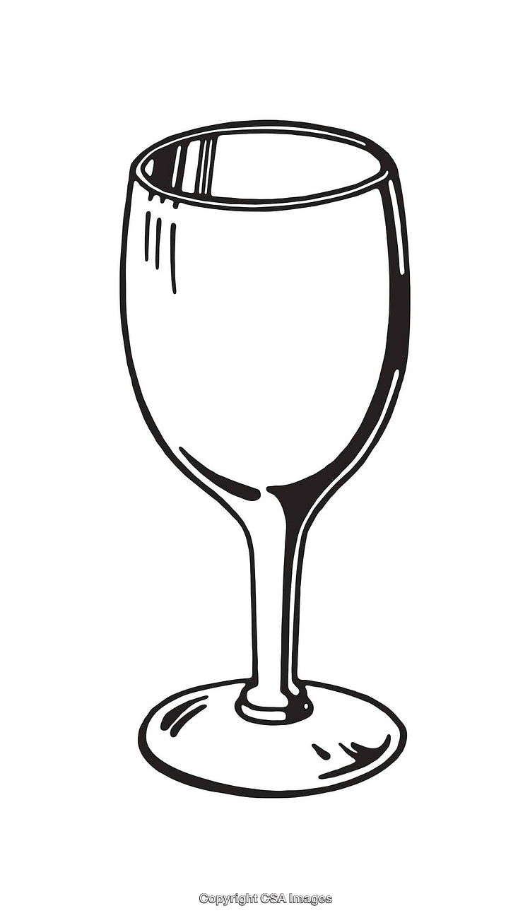Illustration of a Wine Glass in Black and White Line Art