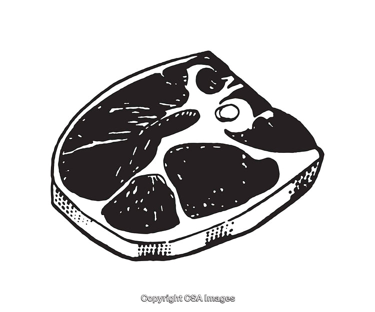 Black and White Line Art Illustration of a Steak Cut