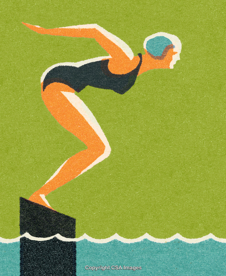 Vintage Swimmer Poised To Dive in Colorful Minimalist Design