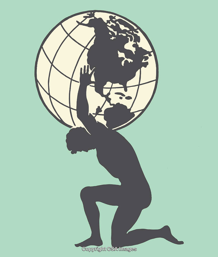 Silhouette of Atlas Carrying the Earth in Line Art Style