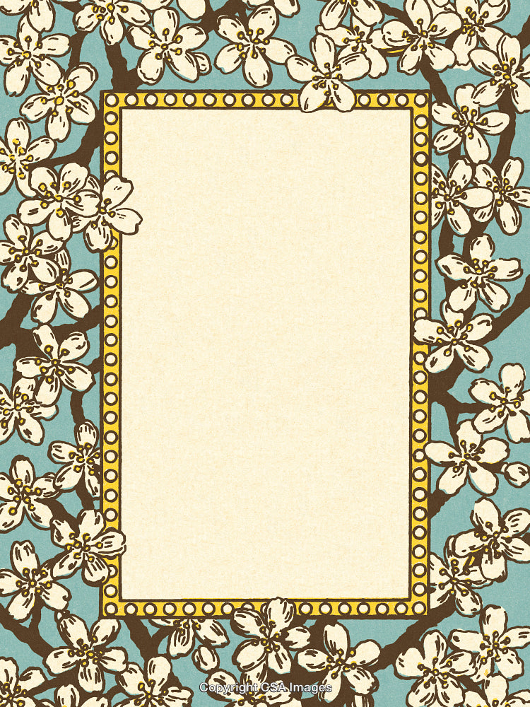 Floral Border Design with White Blossoms on Light Blue Background