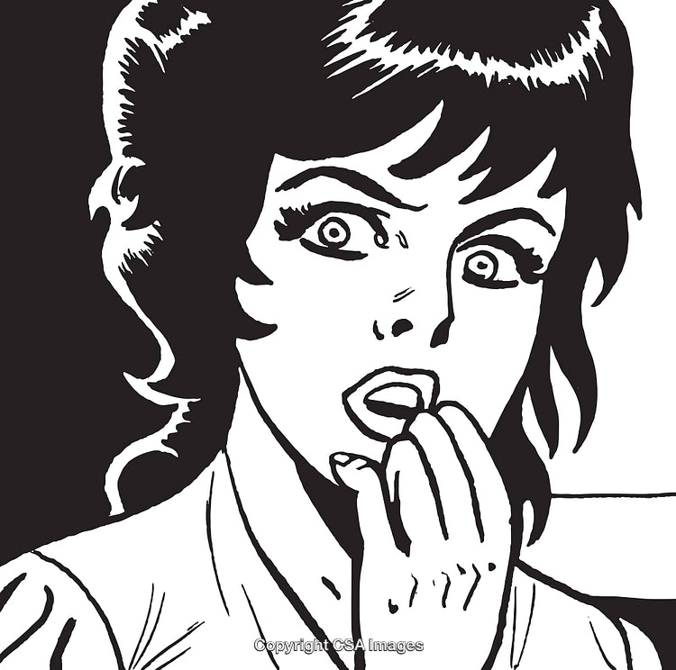 Retro Black and White Comic Illustration of a Surprised Woman's Facial Expression