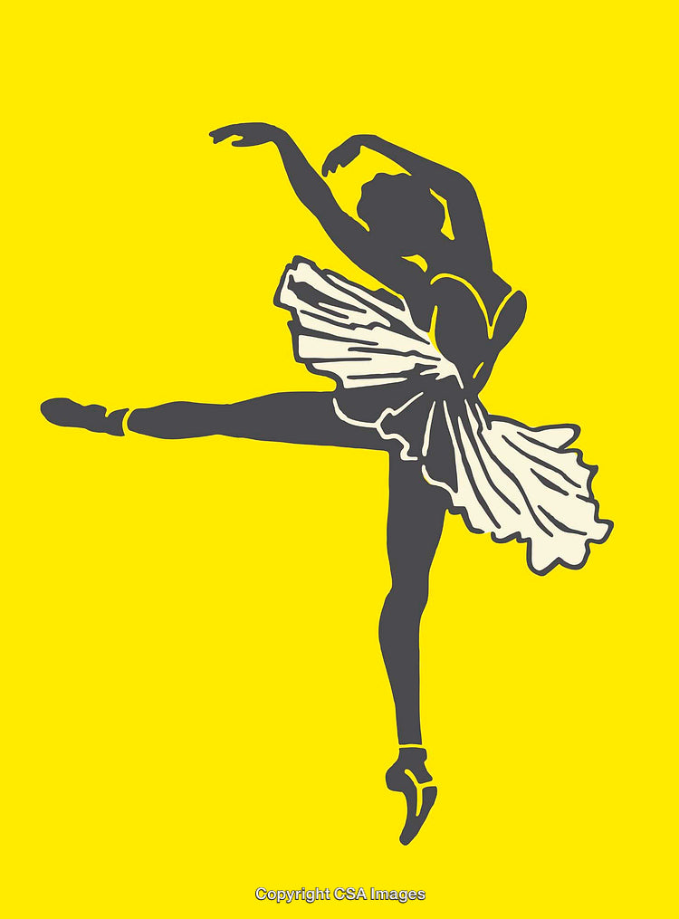 Graceful Ballet Dancer Illustration with Yellow Background and Line Art Style