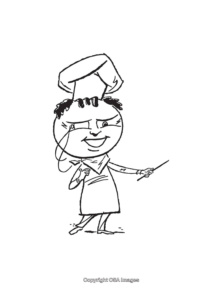 Cartoon Chef Character Pointing With a Stick in Line Art Style