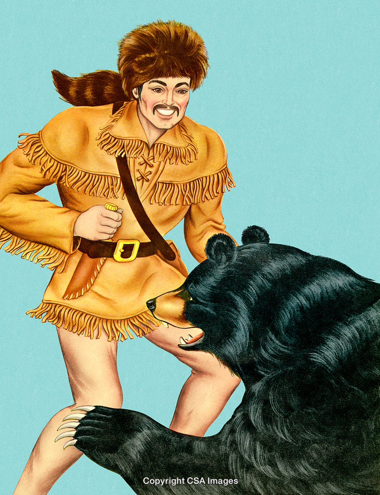 Illustration of a Pioneer Facing Off Against a Black Bear in Frontier Times