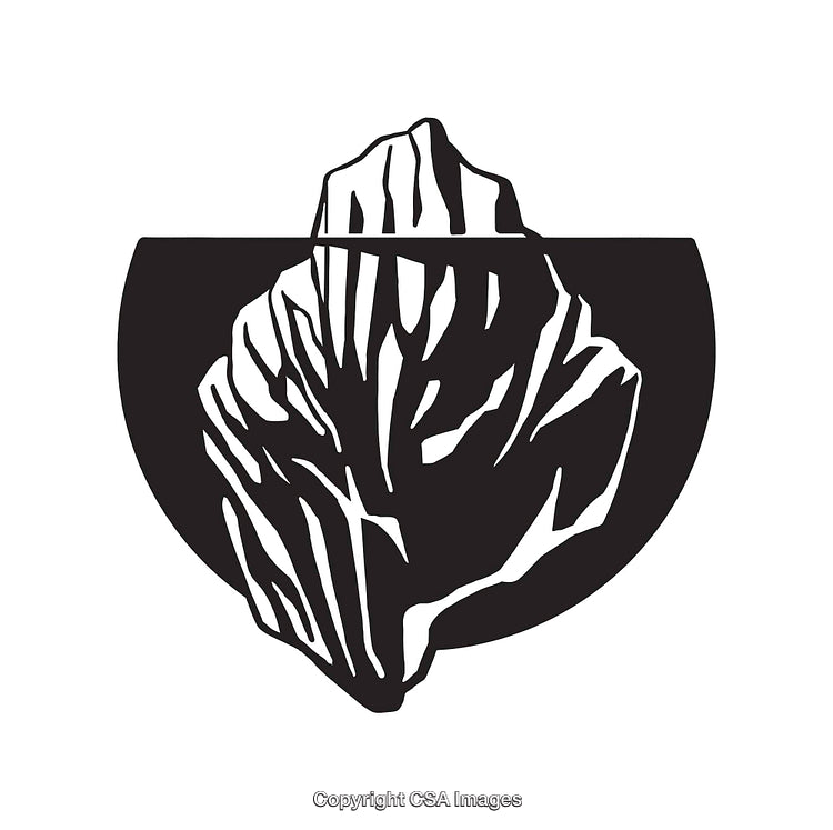 Black and White Line Art of Iceberg Above and Below Water Surface