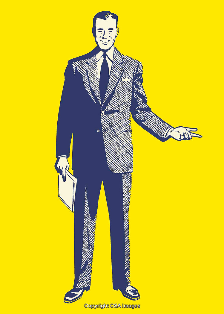 Retro Illustration Of A Man In A Suit On Bright Yellow Background