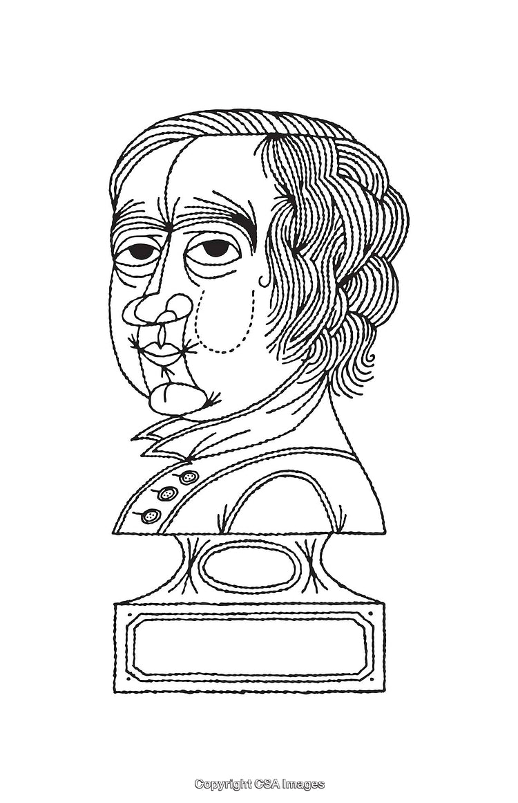 Black and White Line Drawing of a Stylized Bust Illustration