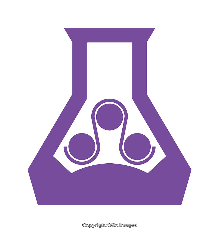 Minimalistic Purple Laboratory Flask Icon with Abstract Molecular Graphic