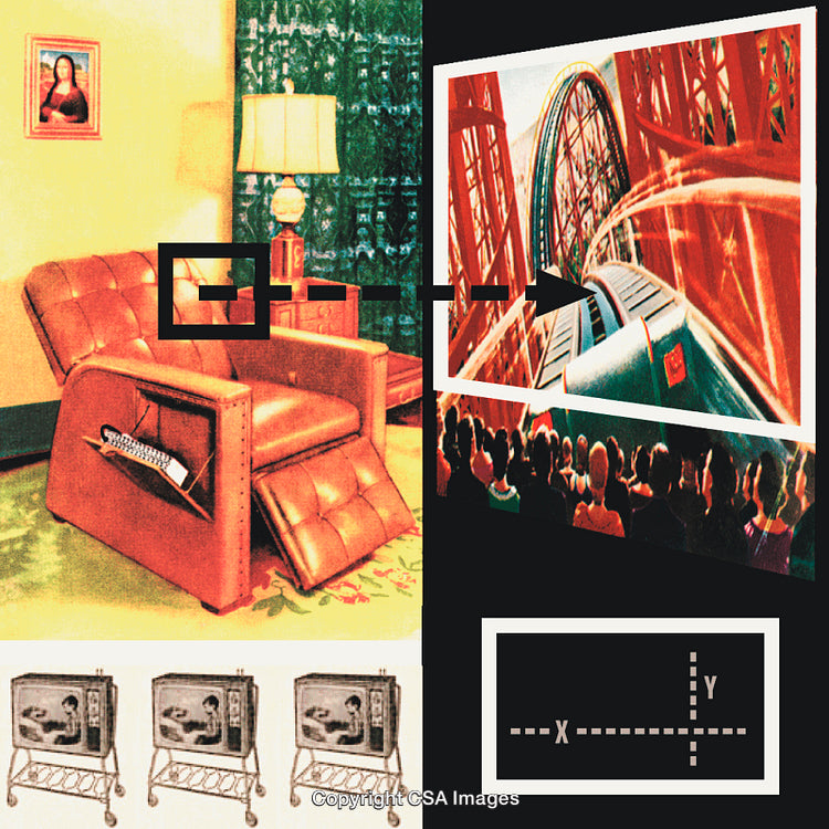 Vintage Retro Living Room Collage With Television Set and Roller Coaster