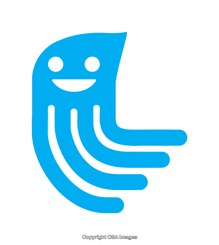 Playful Blue Icon Depicting a Smiling Character with Flowing Tentacles