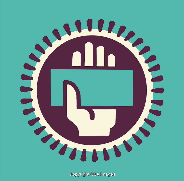 Colorful Retro Style Hand and Sunburst Icon Illustration