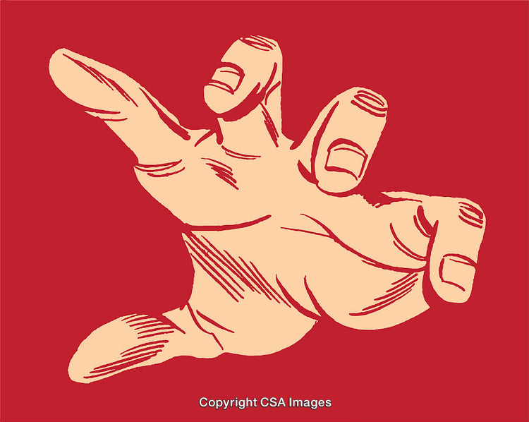 Closeup of Illustrated Hand Reaching Out in a Vintage Style