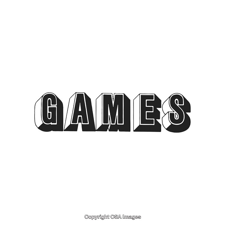 Stylized 3D Black and White Text Depicting the Word 'Games' on a White Background