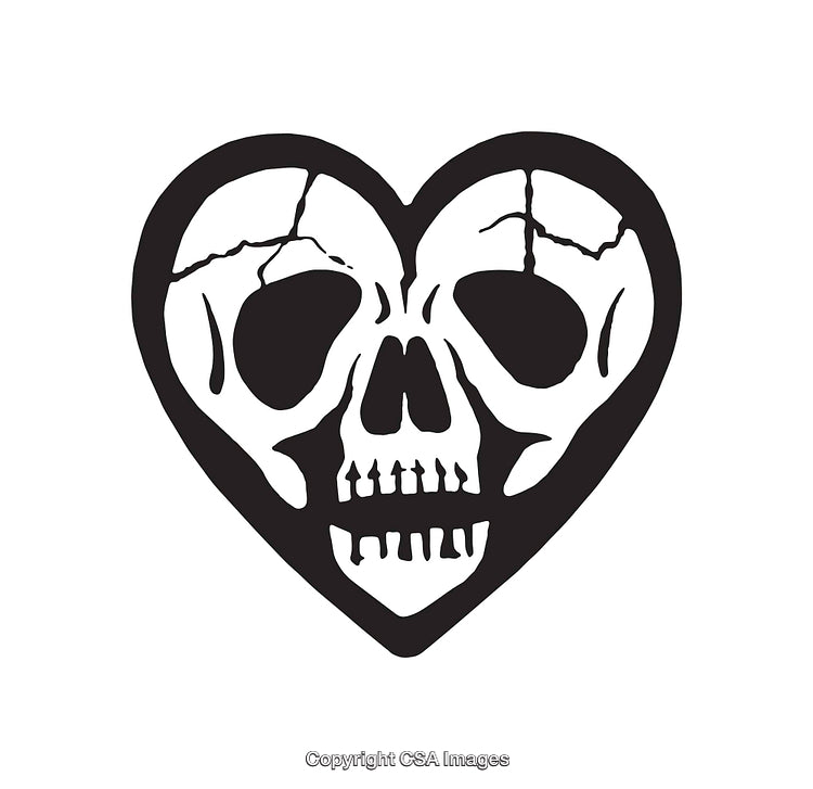 Heart Illustration with Skull Design in Black and White Line Art