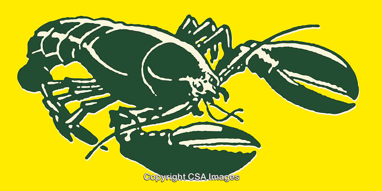 Illustration of a Lobster in Bold Yellow and Green Colors