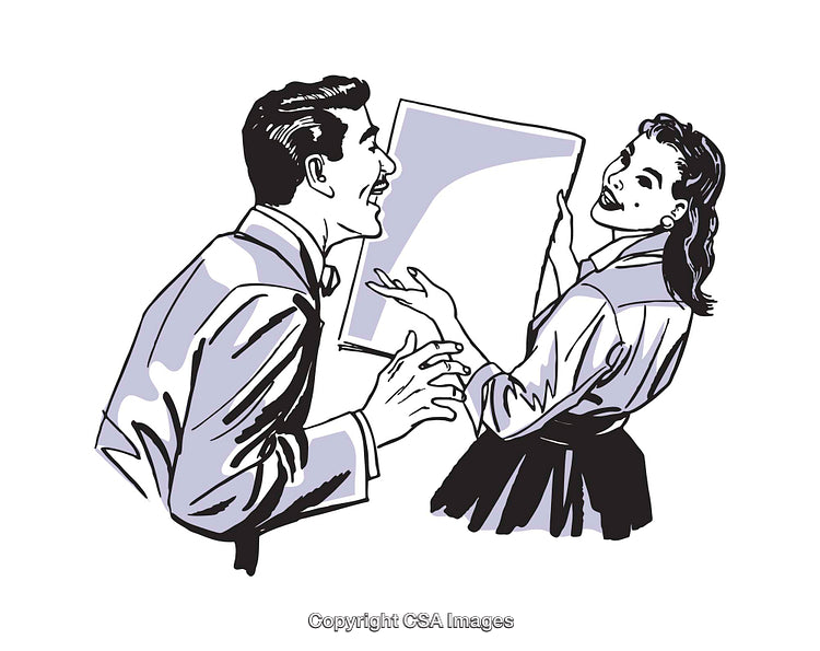 Vintage Illustration of a Smiling Pair Engaged in Friendly Interaction